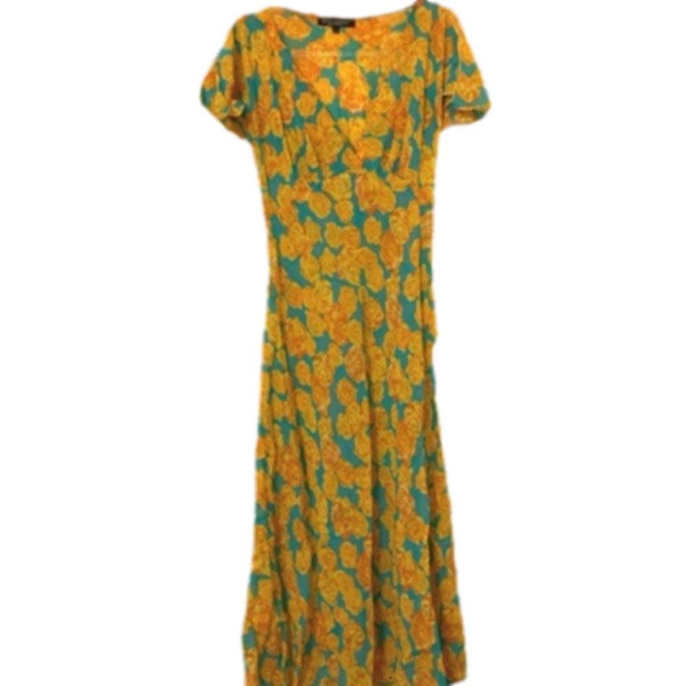 Betsey Johnson Teal and Yellow Floral Midi Dress